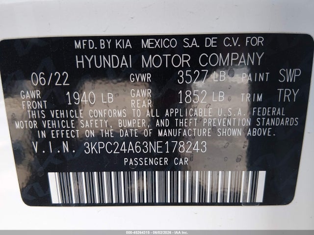 Hyundai ACCENT SE 2022 3KPC24A63NE178243 Image 9