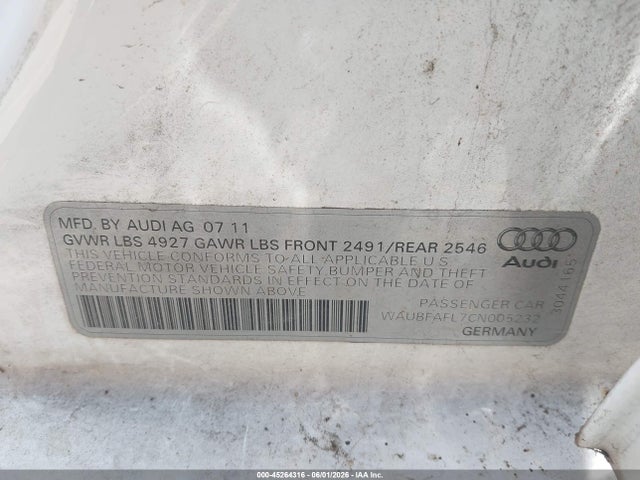 Продаж на аукціоні авто 2012 Audi A4 2.0t Premium, vin: WAUBFAFL7CN005232, номер лоту: 45264316