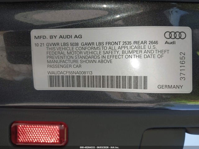 Aukcja sprzedaży 2022 Audi A5 Sportback Premium 45 Tfsi S Line Quattro S Tronic, vin: WAUDACF55NA008113, numer aukcji: 45264333