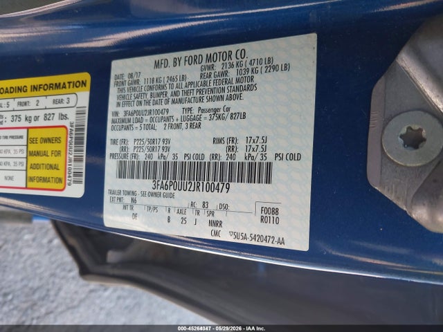 Aukcja sprzedaży 2018 Ford Fusion Hybrid S, vin: 3FA6P0UU2JR100479, numer aukcji: 45264347
