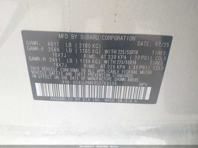Продаж на аукціоні авто 2025 Subaru Crosstrek Limited, vin: 4S4GUHM69S3768556, номер лоту: 45264371