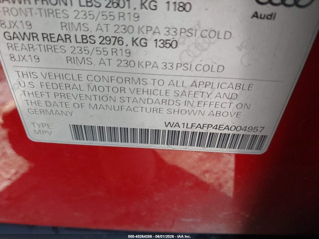 Aukcja sprzedaży 2014 Audi Q5 2.0t Premium, vin: WA1LFAFP4EA004957, numer aukcji: 45264386