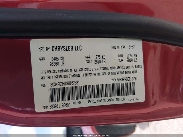 Aukcja sprzedaży 2008 Chrysler 300c Hemi, vin: 2C3KA63H18H107581, numer aukcji: 45264396