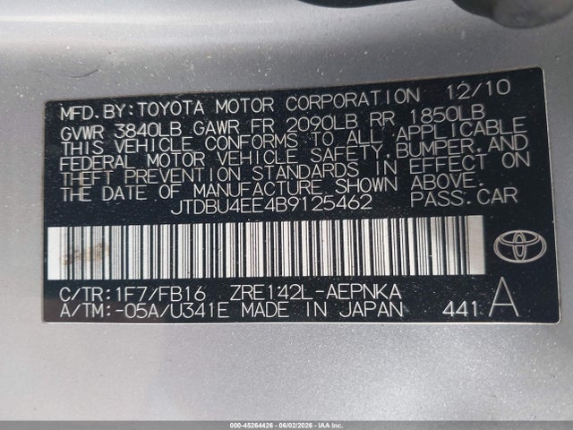 Aukcja sprzedaży 2011 Toyota Corolla Le, vin: JTDBU4EE4B9125462, numer aukcji: 45264426