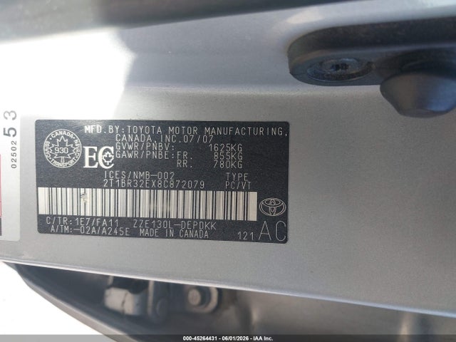 Aukcja sprzedaży 2008 Toyota Corolla Ce, vin: 2T1BR32EX8C872079, numer aukcji: 45264431