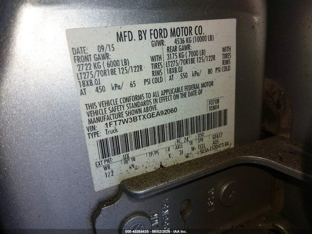 1FT7W3BTXGEA92060 Ford Super Duty F-350 Srw Lariat