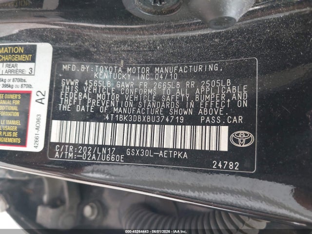 Aukcja sprzedaży 2011 Toyota Avalon Limited, vin: 4T1BK3DBXBU374719, numer aukcji: 45264443