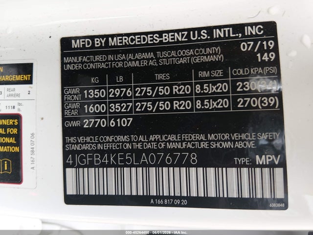 4JGFB4KE5LA076778 Mercedes-Benz Gle 350 4matic