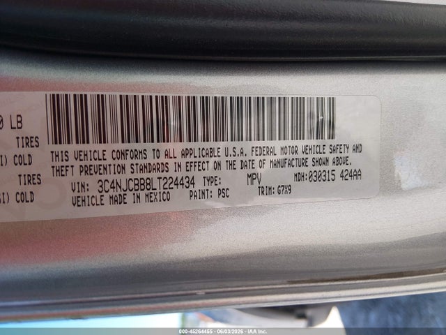 Aukcja sprzedaży 2020 Jeep Compass Sun And Safety Fwd, vin: 3C4NJCBB8LT224434, numer aukcji: 45264455
