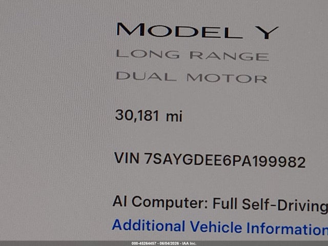 Продаж на аукціоні авто 2023 Tesla Model Y Awd/long Range Dual Motor All-wheel Drive, vin: 7SAYGDEE6PA199982, номер лоту: 45264457