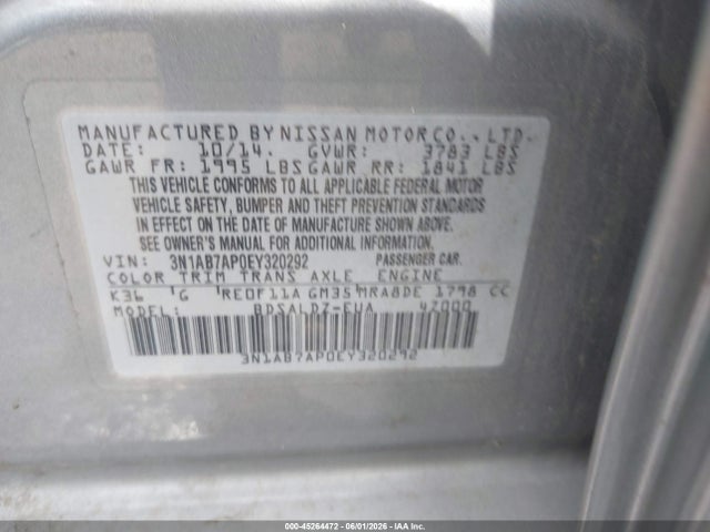 Aukcja sprzedaży 2014 Nissan Sentra Sv, vin: 3N1AB7AP0EY320292, numer aukcji: 45264472