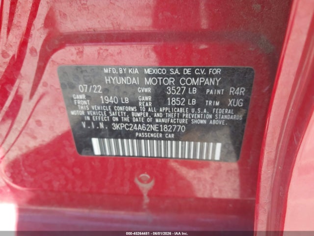 Hyundai ACCENT SE 2022 3KPC24A62NE182770 Image 9