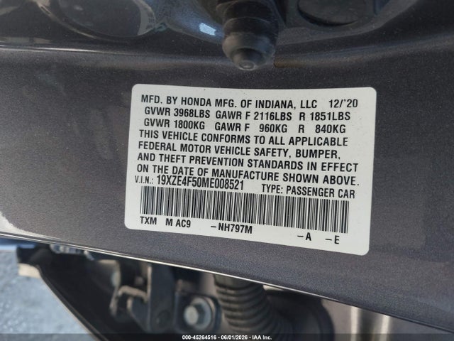 Продажа на аукционе авто 2021 Honda Insight Ex, vin: 19XZE4F50ME008521, номер лота: 45264516