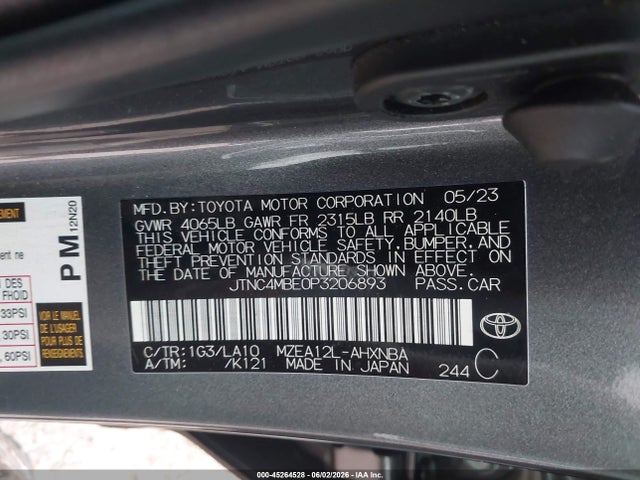 Aukcja sprzedaży 2023 Toyota Corolla Xse, vin: JTNC4MBE0P3206893, numer aukcji: 45264528