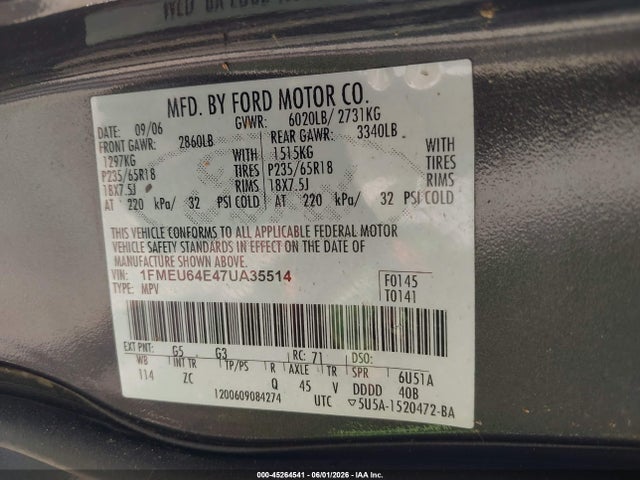 Продаж на аукціоні авто 2007 Ford Explorer Eddie Bauer, vin: 1FMEU64E47UA35514, номер лоту: 45264541