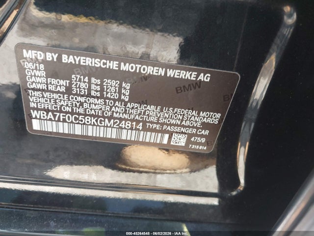 Auction sale of the 2019 Bmw 750i, vin: WBA7F0C58KGM24814, lot number: 45264548