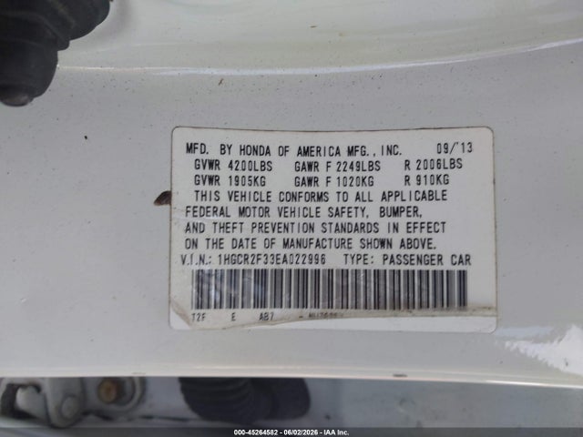 Продажа на аукционе авто 2014 Honda Accord Lx, vin: 1HGCR2F33EA022996, номер лота: 45264582
