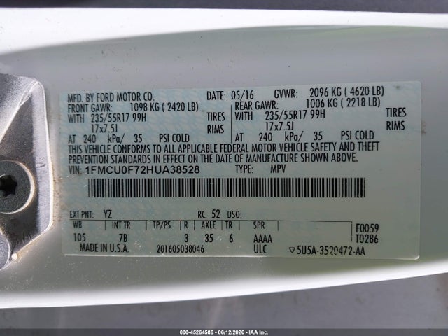 Aukcja sprzedaży 2017 Ford Escape S, vin: 1FMCU0F72HUA38528, numer aukcji: 45264586