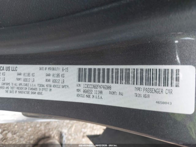 Aukcja sprzedaży 2015 Chrysler 200 Limited, vin: 1C3CCCAB2FN746908, numer aukcji: 45264591