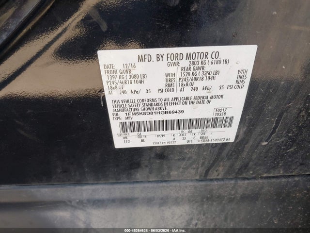 Продажа на аукционе авто 2017 Ford Explorer Xlt, vin: 1FM5K8D81HGB69439, номер лота: 45264628