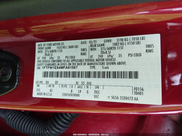 1FTFW1E84MFA81567 Ford F-150 King Ranch