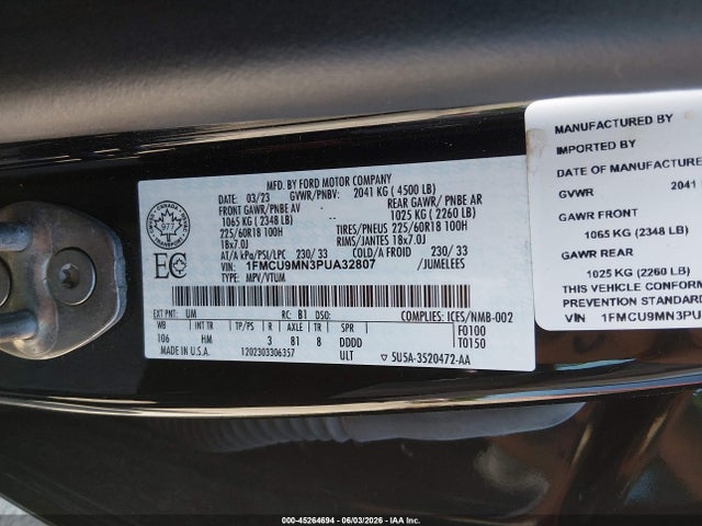 2023 Ford Escape St-line მანქანა იყიდება აუქციონზე, vin: 1FMCU9MN3PUA32807, აუქციონის ნომერი: 45264694