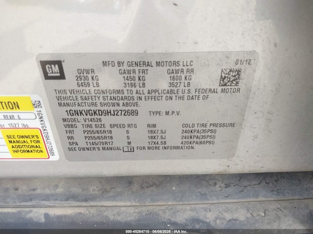 Chevrolet Traverse 1lt 2017 1GNKVGKD9HJ272689 Image 9