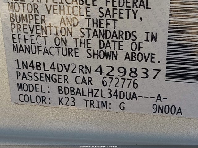 45264724 :رقم المزاد ، 1N4BL4DV2RN429837 vin ، 2024 Nissan Altima Sv Fwd مزاد بيع