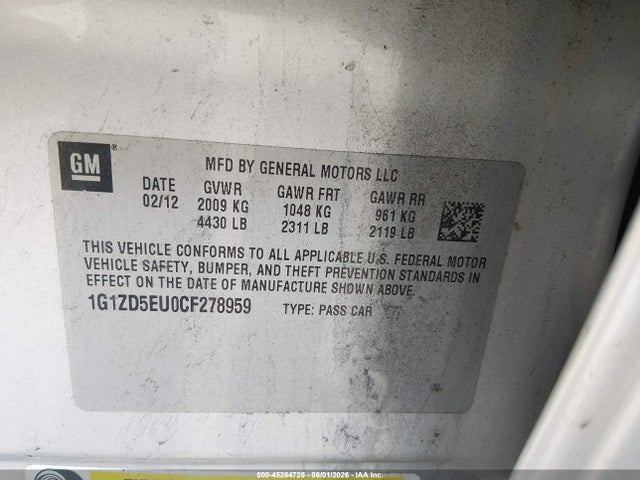 45264725 :رقم المزاد ، 1G1ZD5EU0CF278959 vin ، 2012 Chevrolet Malibu 2lt مزاد بيع
