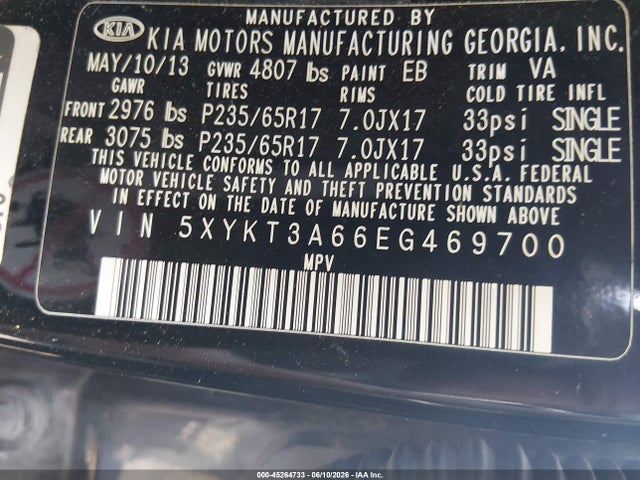 45264733 :رقم المزاد ، 5XYKT3A66EG469700 vin ، 2014 Kia Sorento Lx مزاد بيع