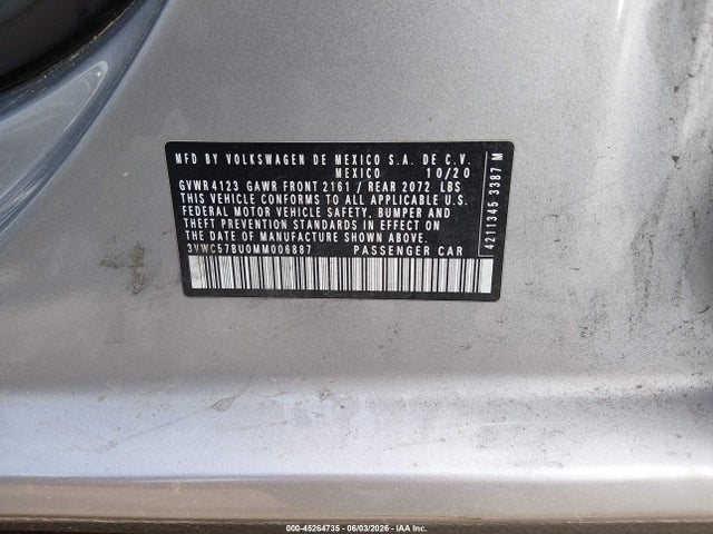2021 Volkswagen Jetta 1.4t R-line/1.4t S/1.4t Se მანქანა იყიდება აუქციონზე, vin: 3VWC57BU0MM006887, აუქციონის ნომერი: 45264735