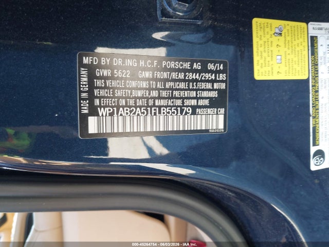 45264754 :رقم المزاد ، WP1AB2A51FLB55179 vin ، 2015 Porsche Macan S مزاد بيع