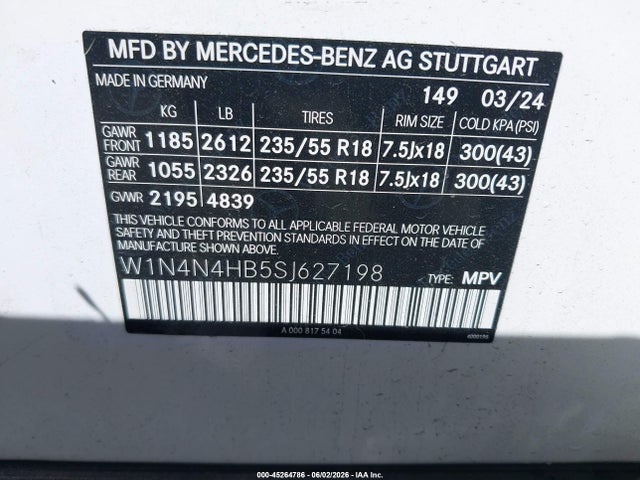 2025 Mercedes-benz Gla 250 4matic მანქანა იყიდება აუქციონზე, vin: W1N4N4HB5SJ627198, აუქციონის ნომერი: 45264786