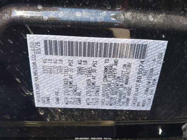 45264807 :رقم المزاد ، 5N1BT3CA4TC803074 vin ، 2026 Nissan Rogue Sl مزاد بيع