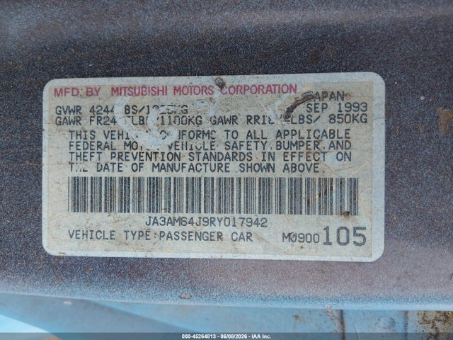 Auction sale of the 1994 Mitsubishi 3000 Gt Sl, vin: JA3AM64J9RY017942, lot number: 45264813