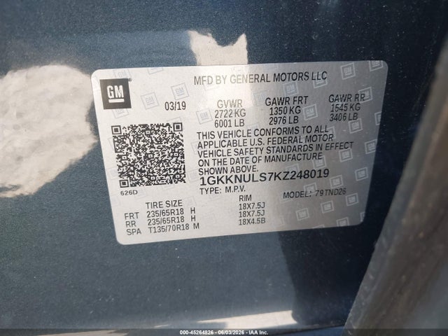 2019 Gmc Acadia Slt-1 მანქანა იყიდება აუქციონზე, vin: 1GKKNULS7KZ248019, აუქციონის ნომერი: 45264826