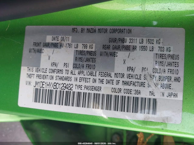 2011 Mazda Mazda2 Sport მანქანა იყიდება აუქციონზე, vin: JM1DE1HYXB0129482, აუქციონის ნომერი: 45264840