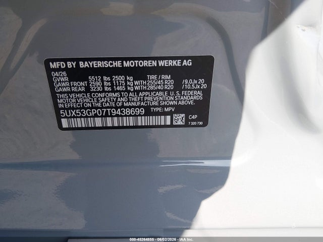 Aukcja sprzedaży 2026 Bmw X3 30 Xdrive, vin: 5UX53GP07T9438699, numer aukcji: 45264855