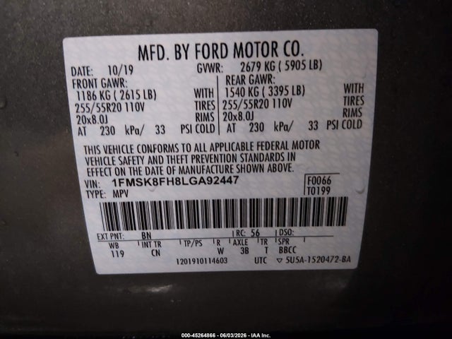 1FMSK8FH8LGA92447 Ford Explorer Limited
