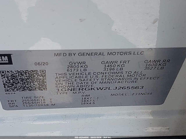 Продажа на аукционе авто 2020 Chevrolet Traverse Fwd Lt Cloth, vin: 1GNERGKW2LJ265563, номер лота: 45264895