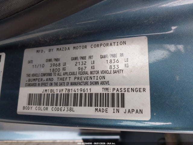 45264898 :رقم المزاد ، JM1BL1VF7B1419611 vin ، 2011 Mazda Mazda3 I Touring مزاد بيع