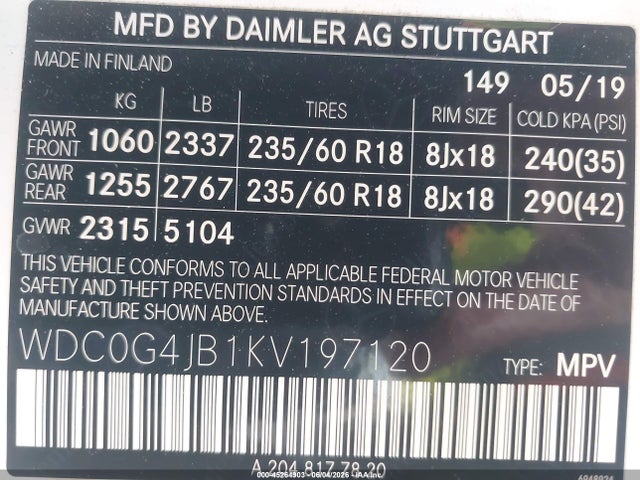 WDC0G4JB1KV197120 Mercedes-Benz GLC 300