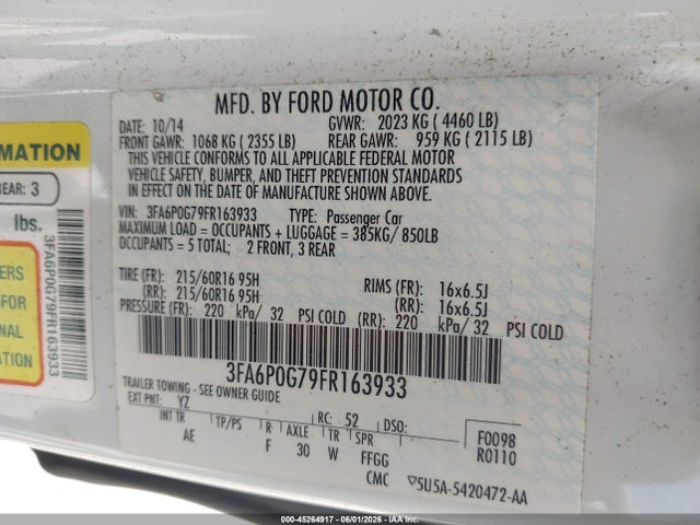 Продаж на аукціоні авто 2015 Ford Fusion S, vin: 3FA6P0G79FR163933, номер лоту: 45264917