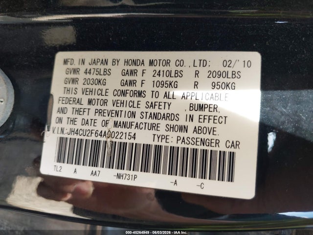 Aukcja sprzedaży 2010 Acura Tsx 2.4, vin: JH4CU2F64AC022154, numer aukcji: 45264949