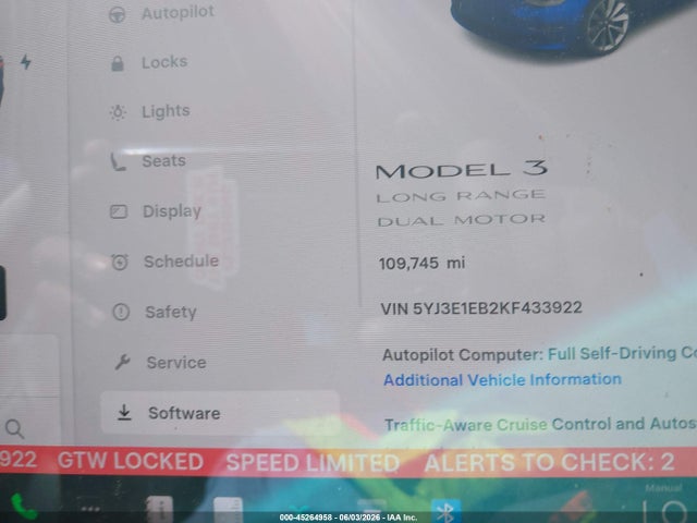 2019 Tesla Model 3 Long Range/performance მანქანა იყიდება აუქციონზე, vin: 5YJ3E1EB2KF433922, აუქციონის ნომერი: 45264958