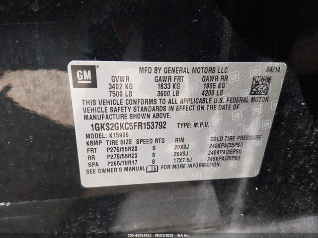 Aukcja sprzedaży 2015 Gmc Yukon Xl 1500 Sle, vin: 1GKS2GKC5FR153792, numer aukcji: 45264962