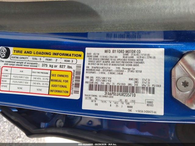 3FA6P0LU4JR235710 Ford Fusion Hybrid Se