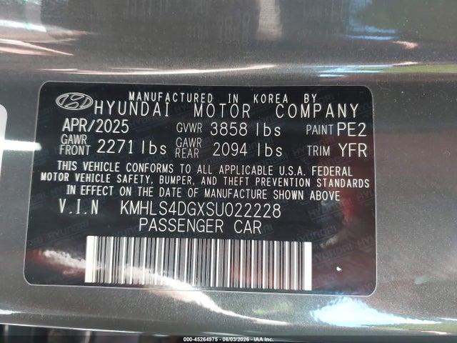 Продаж на аукціоні авто 2025 Hyundai Elantra Sel Convenience, vin: KMHLS4DGXSU022228, номер лоту: 45264975