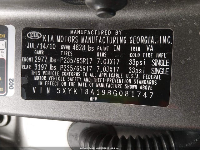 Продажа на аукционе авто 2011 Kia Sorento Lx, vin: 5XYKT3A19BG081747, номер лота: 45264981