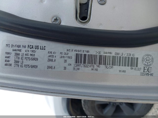 Aukcja sprzedaży 2016 Ram 1500 Slt, vin: 1C6RR7LT9GS214776, numer aukcji: 45264986